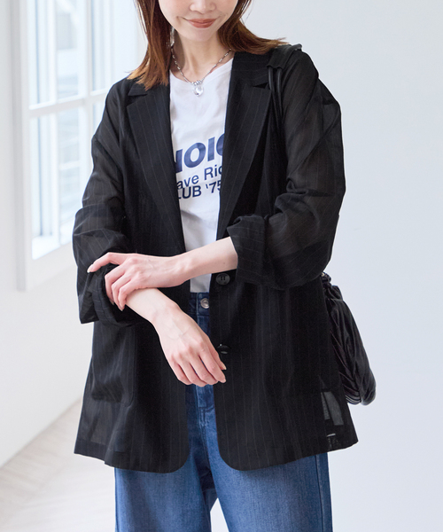 U by SPICK&SPAN(ユーバイスピックアンドスパン)の「《追加2》シアーオーバージャケット(テーラードジャケット・レディース・ホワイト/ブラック/サックスブルー・38/36)」の15枚目の写真