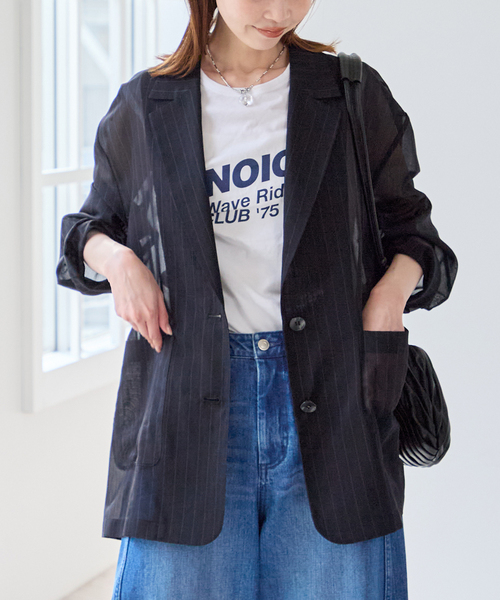 U by SPICK&SPAN(ユーバイスピックアンドスパン)の「《追加2》シアーオーバージャケット(テーラードジャケット・レディース・ホワイト/ブラック/サックスブルー・38/36)」の16枚目の写真