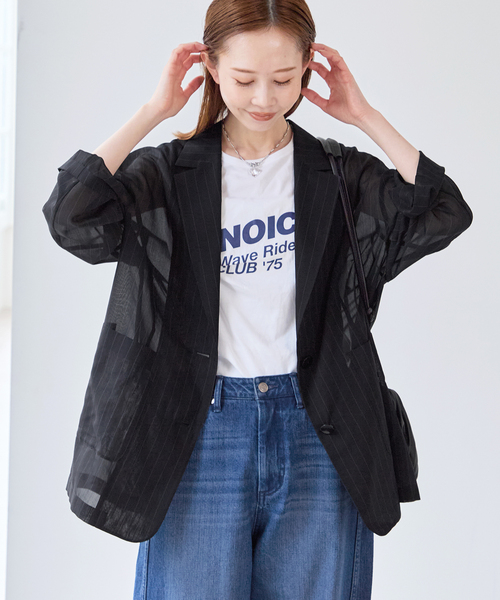 U by SPICK&SPAN(ユーバイスピックアンドスパン)の「《追加2》シアーオーバージャケット(テーラードジャケット・レディース・ホワイト/ブラック/サックスブルー・38/36)」の17枚目の写真