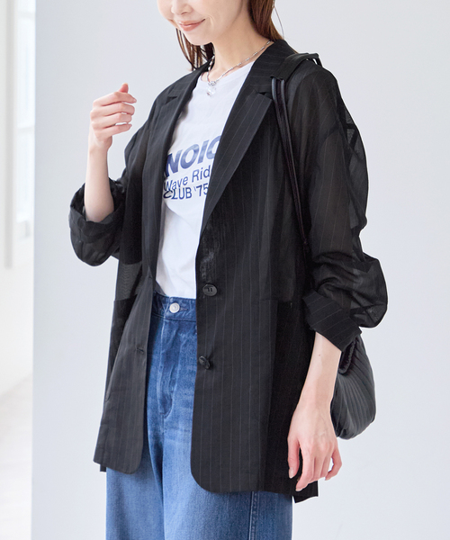 U by SPICK&SPAN(ユーバイスピックアンドスパン)の「《追加2》シアーオーバージャケット(テーラードジャケット・レディース・ホワイト/ブラック/サックスブルー・38/36)」の19枚目の写真