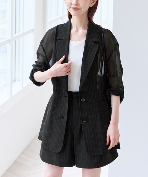 U by SPICK&SPAN(ユーバイスピックアンドスパン)の「《追加2》シアーオーバージャケット(テーラードジャケット・レディース・ホワイト/ブラック/サックスブルー・38/36)」の20枚目の写真
