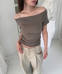 ワン オフショルダー 無地 半袖 Tシャツ