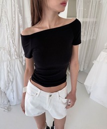 ワン オフショルダー 無地 半袖 Tシャツ
