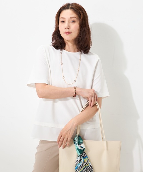 GALLORIA(ギャローリア)の「【接触冷感】裾シアープルオーバー(Tシャツ/カットソー・レディース・ネイビー/グレー/ホワイト・LL/L/M/S)」の1枚目の写真