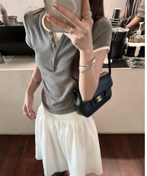 レイヤードTシャツ ヘンリーネックトップス