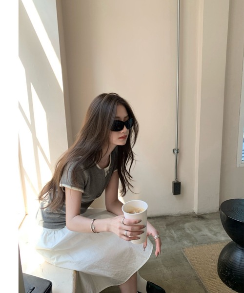 NoBelle(ノベル)の「レイヤードTシャツ ヘンリーネックトップス(Tシャツ/カットソー・レディース・ホワイト/グレー/グリーン/ブラック・FREE)」の14枚目の写真