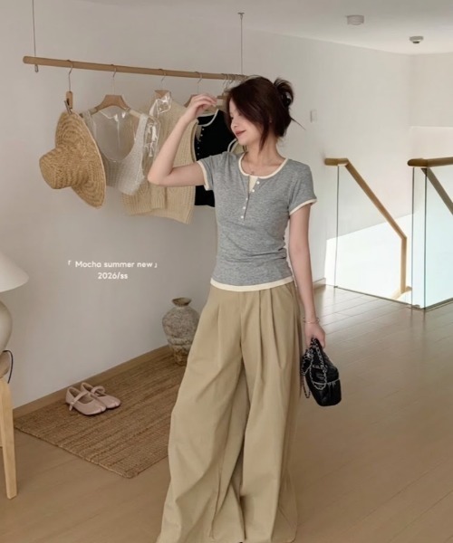 NoBelle(ノベル)の「レイヤードTシャツ ヘンリーネックトップス(Tシャツ/カットソー・レディース・ホワイト/グレー/グリーン/ブラック・FREE)」の15枚目の写真