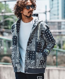mpa4149- Bandana Print Snap Front Scuba Hoodie スナップパーカー(F26A010)