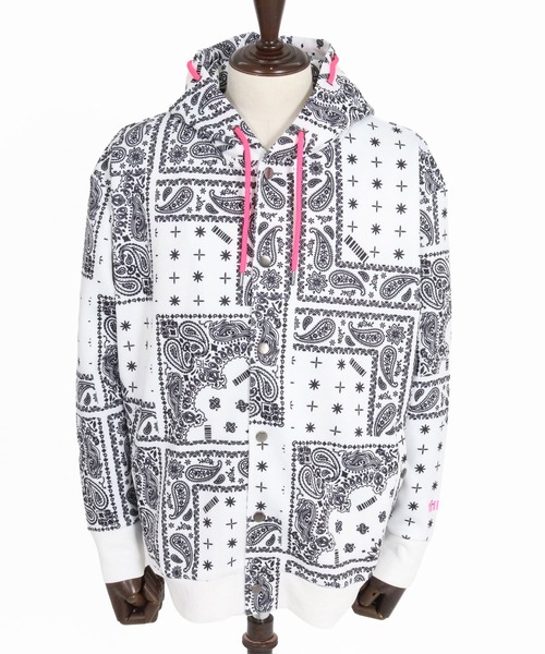 felkod(フィルコッド)の「mpa4149- Bandana Print Snap Front Scuba Hoodie スナップパーカー(F26A010)(パーカー・メンズ・ホワイト×ブラック/ブラック×ホワイト/ネイビー×ホワイト・S/M/L)」の5枚目の写真