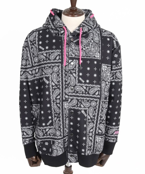 felkod(フィルコッド)の「mpa4149- Bandana Print Snap Front Scuba Hoodie スナップパーカー(F26A010)(パーカー・メンズ・ホワイト×ブラック/ブラック×ホワイト/ネイビー×ホワイト・S/M/L)」の9枚目の写真