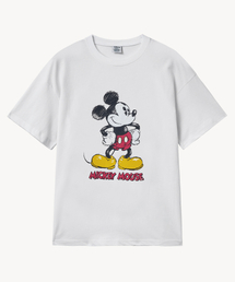 ヴィンテージピグメントダメージウォッシング _ミッキー_ Tシャツ (ホワイト)