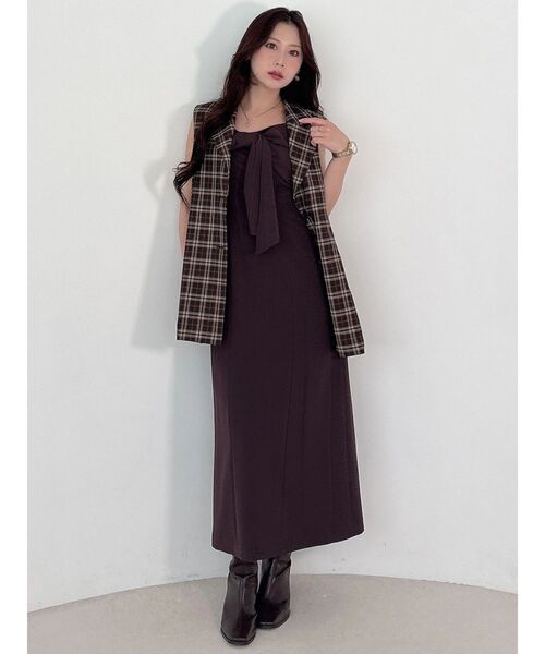MERCURYDUO(マーキュリーデュオ)の「フロントリボンキャミワンピース(ワンピース・レディース・その他1/ベビーピンク/ブラウン/ベージュ・FREE)」の5枚目の写真