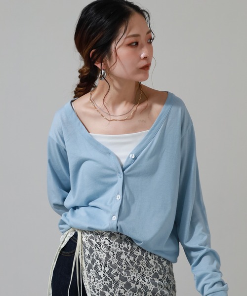 atONE(アットワン)の「UVカット 紫外線防止 天竺Vネックカーディガン 長袖(カーディガン/ボレロ・レディース・杢グレー/ネイビー/ピンク/ブルー/オフホワイト/ベージュ系6/ミント・M/L)」の6枚目の写真