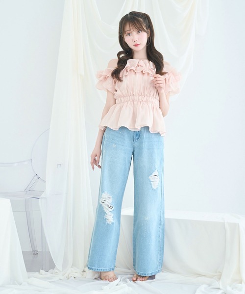 Rose Muse(ロゼミューズ)の「Sheer gather off shoulder tops(その他トップス・レディース・オフホワイト/ピンク・FREE)」の6枚目の写真