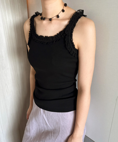 EDIT. FOR LULU(エディットフォールル)の「コットンレーストリム キャミソール(タンクトップ・レディース・ブラック/ホワイト・FREE)」の7枚目の写真