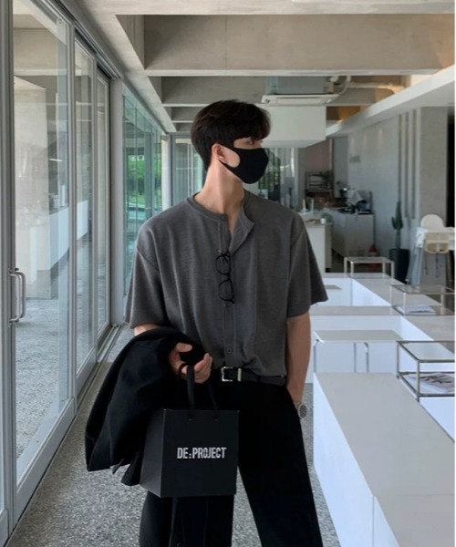 Otte(オッテ)の「コリアンニットポロTシャツ(Tシャツ/カットソー・メンズ・ブラック/グレー・MEDIUM/LARGE)」の2枚目の写真