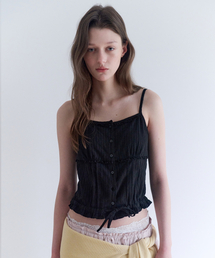 PINTUCK LACE CROP SLEEVELESS BLOUSE BLACK