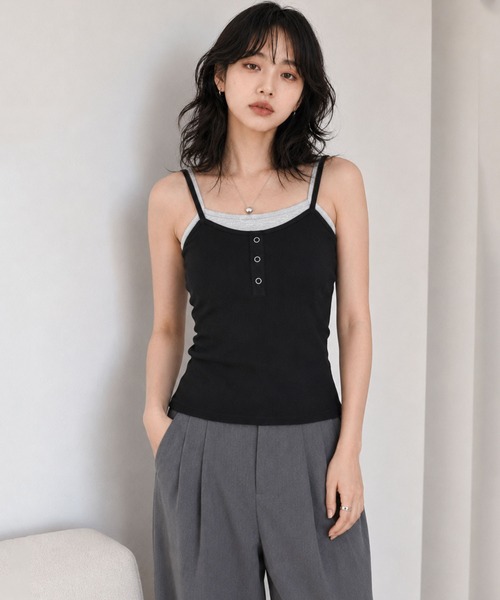 Dita Muaj.(ディータムアージュ)の「カップ付きレイヤード風ヘンリーキャミ(Tシャツ/カットソー・レディース・ブラック/ブラウン/オフホワイト・FREE)」の15枚目の写真