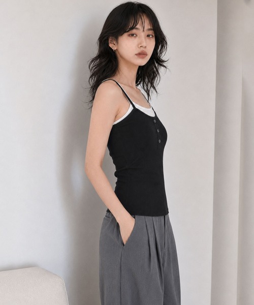 Dita Muaj.(ディータムアージュ)の「カップ付きレイヤード風ヘンリーキャミ(Tシャツ/カットソー・レディース・ブラック/ブラウン/オフホワイト・FREE)」の16枚目の写真