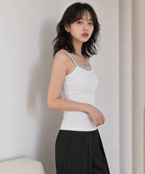 Dita Muaj.(ディータムアージュ)の「カップ付きレイヤード風ヘンリーキャミ(Tシャツ/カットソー・レディース・ブラック/ブラウン/オフホワイト・FREE)」の14枚目の写真