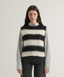 Wool Stripe Brush Knit Vest (Black)