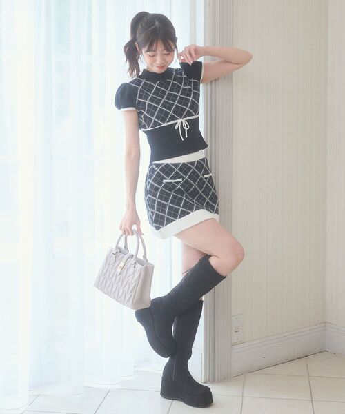 MAJESTIC LEGON(マジェスティックレゴン)の「配色チェック半袖ニット(ニット/セーター・レディース・ホワイト系その他2/ブラック系その他・MEDIUM)」の12枚目の写真