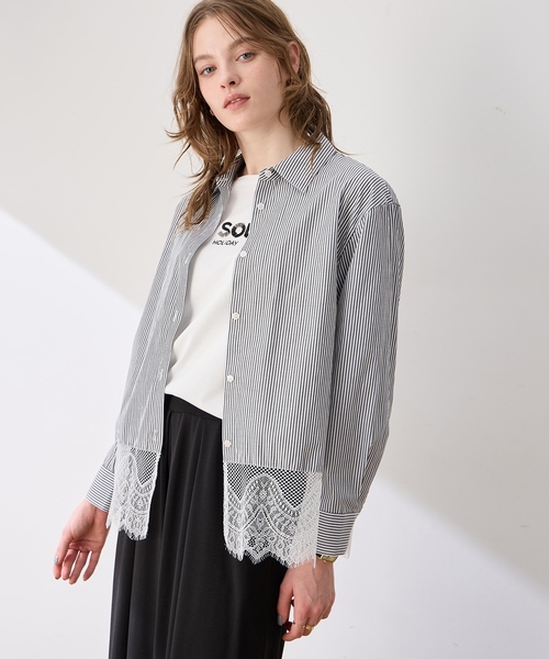 LE SOUK HOLIDAY(ルスークホリデー)の「レースレイヤードシャツ(シャツ/ブラウス・レディース・ネイビー/ブラック/ダークブラウン・M/L)」の14枚目の写真
