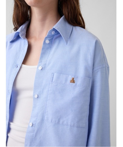 GAP(ギャップ)の「オーガニックコットン オーバーサイズ クロップド オックスフォードシャツ(シャツ/ブラウス・レディース・ピンク/ホワイト系その他2/ブルー・XS/S/M/XXS/L)」の1枚目の写真