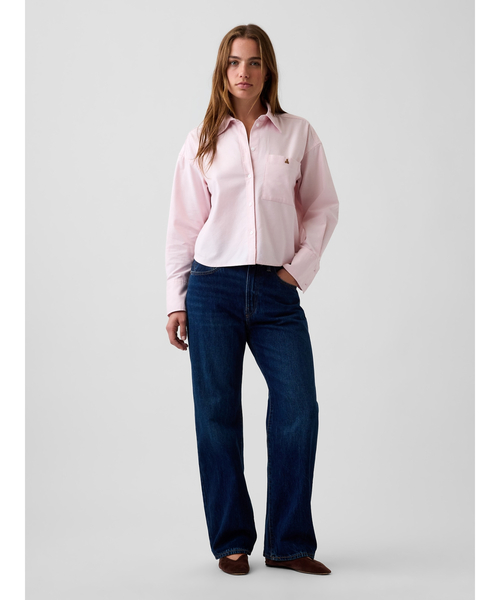 GAP(ギャップ)の「オーガニックコットン オーバーサイズ クロップド オックスフォードシャツ(シャツ/ブラウス・レディース・ピンク/ホワイト系その他2/ブルー・XS/S/M/XXS/L)」の15枚目の写真