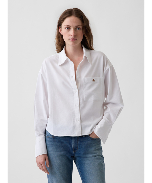 GAP(ギャップ)の「オーガニックコットン オーバーサイズ クロップド オックスフォードシャツ(シャツ/ブラウス・レディース・ピンク/ホワイト系その他2/ブルー・XS/S/M/XXS/L)」の4枚目の写真