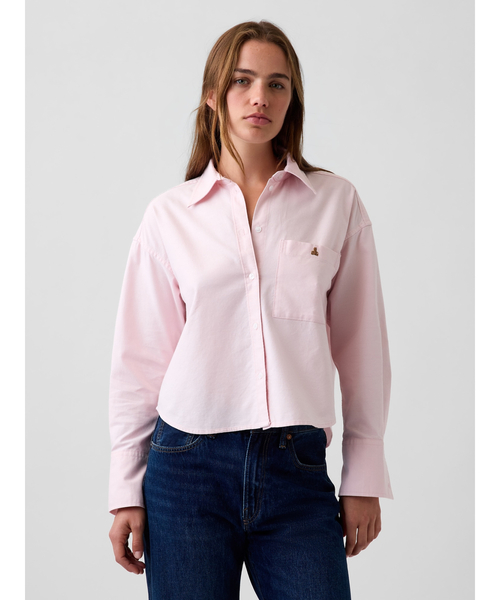 GAP(ギャップ)の「オーガニックコットン オーバーサイズ クロップド オックスフォードシャツ(シャツ/ブラウス・レディース・ピンク/ホワイト系その他2/ブルー・XS/S/M/XXS/L)」の6枚目の写真