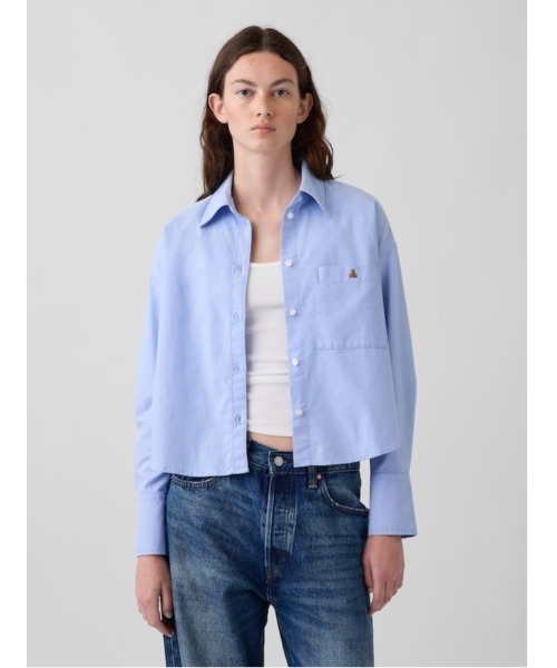 GAP(ギャップ)の「オーガニックコットン オーバーサイズ クロップド オックスフォードシャツ(シャツ/ブラウス・レディース・ピンク/ホワイト系その他2/ブルー・XS/S/M/XXS/L)」の8枚目の写真