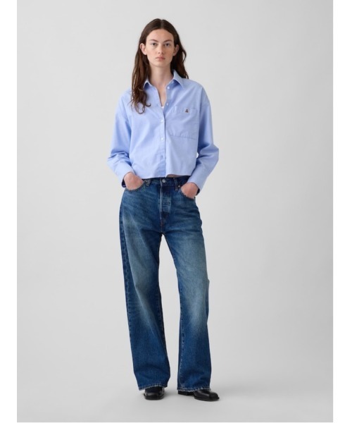 GAP(ギャップ)の「オーガニックコットン オーバーサイズ クロップド オックスフォードシャツ(シャツ/ブラウス・レディース・ピンク/ホワイト系その他2/ブルー・XS/S/M/XXS/L)」の9枚目の写真