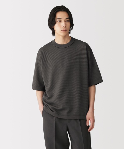 無印良品(ムジルシリョウヒン)の「紳士 乾きやすい洗えるニット五分袖Tシャツ(Tシャツ/カットソー・メンズ・ブルー系/ダークブラウン系/ブラック・XL)」の2枚目の写真