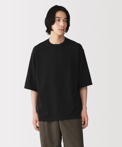無印良品(ムジルシリョウヒン)の「紳士 乾きやすい洗えるニット五分袖Tシャツ(Tシャツ/カットソー・メンズ・ブルー系/ダークブラウン系/ブラック・XL)」の1枚目の写真