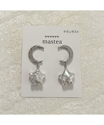 【mastea】チタン/メタルムーン×淡水パールスターピアス(MA)