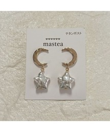 【mastea】チタン/メタルムーン×淡水パールスターピアス(MA)