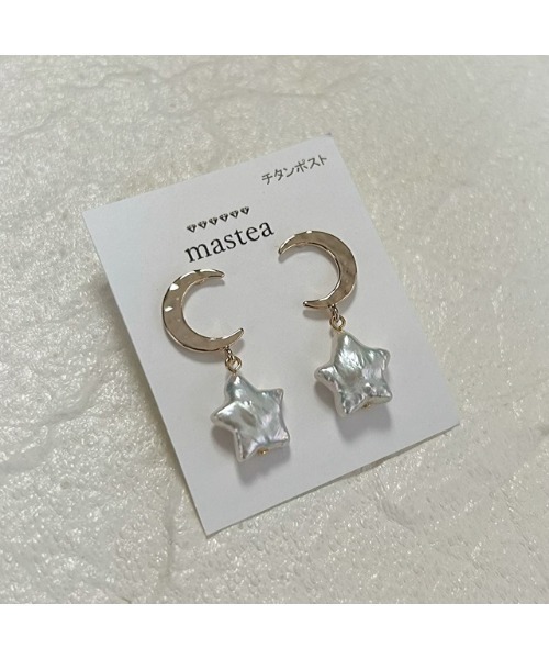 tone(トーン)の「【mastea】チタン/メタルムーン×淡水パールスターピアス(MA)(ピアス(両耳用)・レディース・シルバー/ゴールド・FREE)」の7枚目の写真
