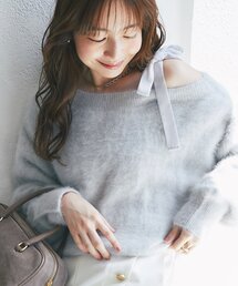 【最強愛されニット】へアリーウールカシミヤ混ワンショルリボンニット