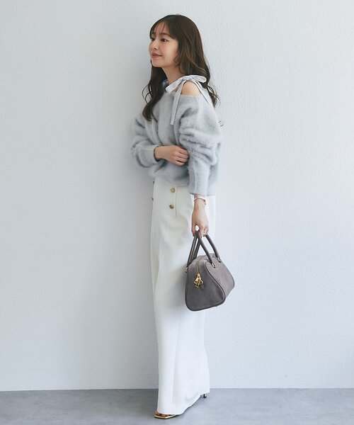 La boutique BonBon（ラブティックボンボン）の「【最強愛されニット】へアリーウールカシミヤ混ワンショルリボンニット（ニット/セーター・レディース・ネイビー/ライトグレー/ピンク・FREE）」の9枚目の写真