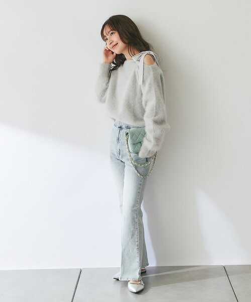 La boutique BonBon（ラブティックボンボン）の「【最強愛されニット】へアリーウールカシミヤ混ワンショルリボンニット（ニット/セーター・レディース・ネイビー/ライトグレー/ピンク・FREE）」の18枚目の写真