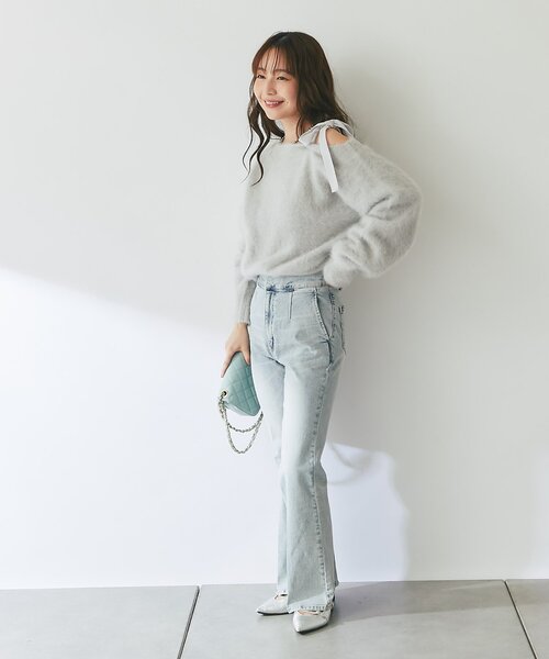 La boutique BonBon（ラブティックボンボン）の「【最強愛されニット】へアリーウールカシミヤ混ワンショルリボンニット（ニット/セーター・レディース・ネイビー/ライトグレー/ピンク・FREE）」の19枚目の写真