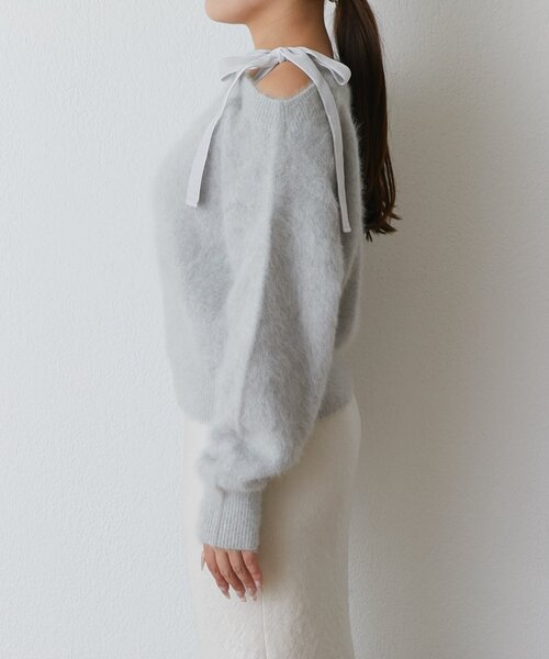 La boutique BonBon（ラブティックボンボン）の「【最強愛されニット】へアリーウールカシミヤ混ワンショルリボンニット（ニット/セーター・レディース・ネイビー/ライトグレー/ピンク・FREE）」の21枚目の写真