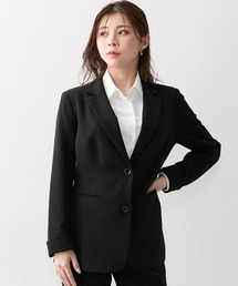 【大きい胸専用】洗えるタテヨコストレッチロング丈テーラードジャケット(内側ポケット・フラワーホール付)