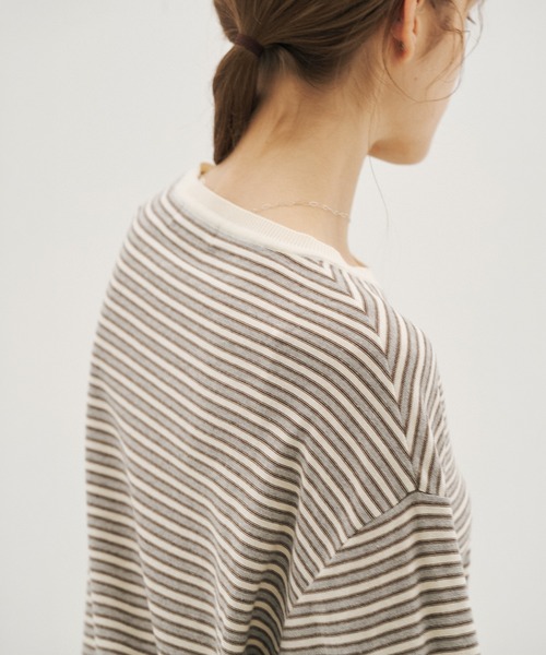 PUBLIC TOKYO(パブリックトウキョウ)の「【26年秋新作】ボーダークルーネックニットTEE/ボーダーロンT(Tシャツ/カットソー・レディース・グレー/レッド系その他・FREE)」の22枚目の写真