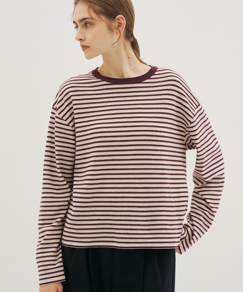 PUBLIC TOKYO(パブリックトウキョウ)の「【26年秋新作】ボーダークルーネックニットTEE/ボーダーロンT(Tシャツ/カットソー・レディース・グレー/レッド系その他・FREE)」の15枚目の写真