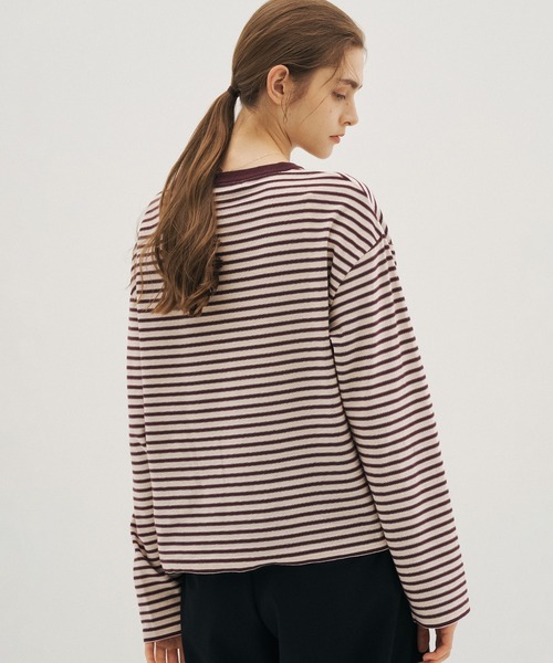 PUBLIC TOKYO(パブリックトウキョウ)の「【26年秋新作】ボーダークルーネックニットTEE/ボーダーロンT(Tシャツ/カットソー・レディース・グレー/レッド系その他・FREE)」の17枚目の写真