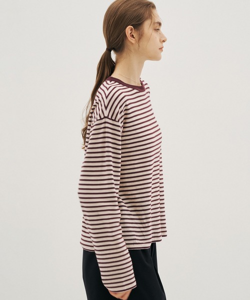 PUBLIC TOKYO(パブリックトウキョウ)の「【26年秋新作】ボーダークルーネックニットTEE/ボーダーロンT(Tシャツ/カットソー・レディース・グレー/レッド系その他・FREE)」の8枚目の写真