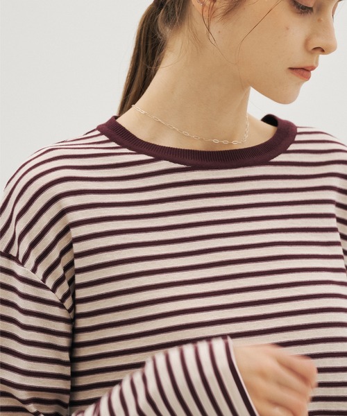 PUBLIC TOKYO(パブリックトウキョウ)の「【26年秋新作】ボーダークルーネックニットTEE/ボーダーロンT(Tシャツ/カットソー・レディース・グレー/レッド系その他・FREE)」の9枚目の写真