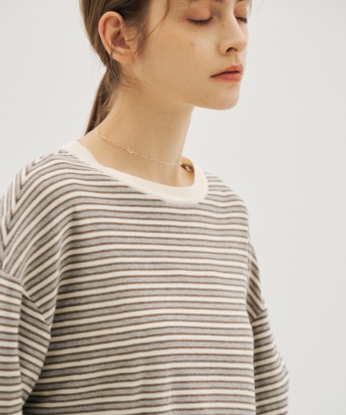 PUBLIC TOKYO(パブリックトウキョウ)の「【26年秋新作】ボーダークルーネックニットTEE/ボーダーロンT(Tシャツ/カットソー・レディース・グレー/レッド系その他・FREE)」の21枚目の写真